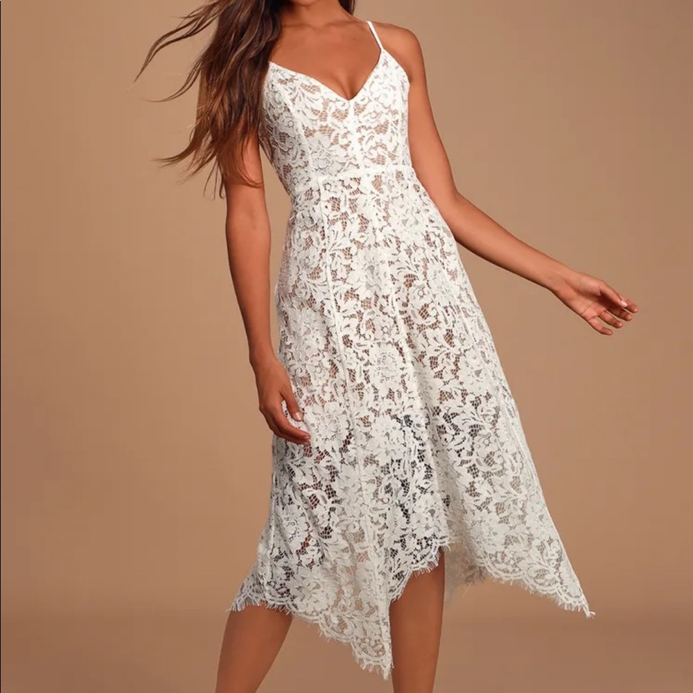 One Wish White Lace Midi Dress